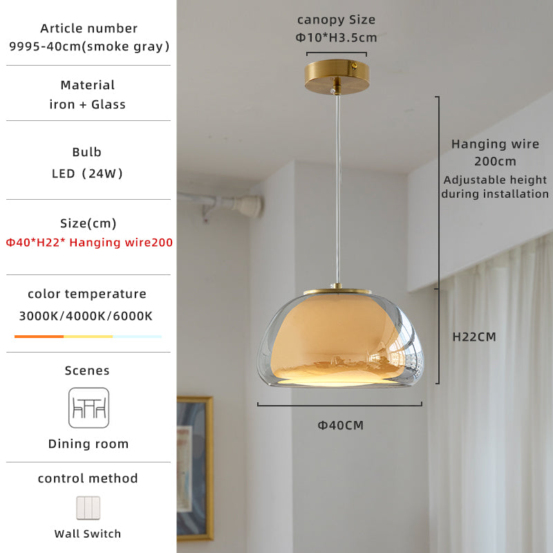 Amber Pendant Light with Smoky Glass Shade | Simple & Elegant Design no.9995