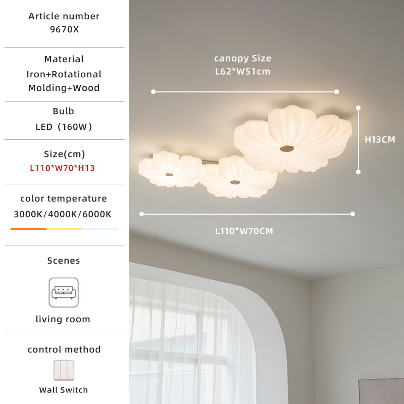 Modern White Flower Wood 3-Lap LED Ceiling Light no.9670