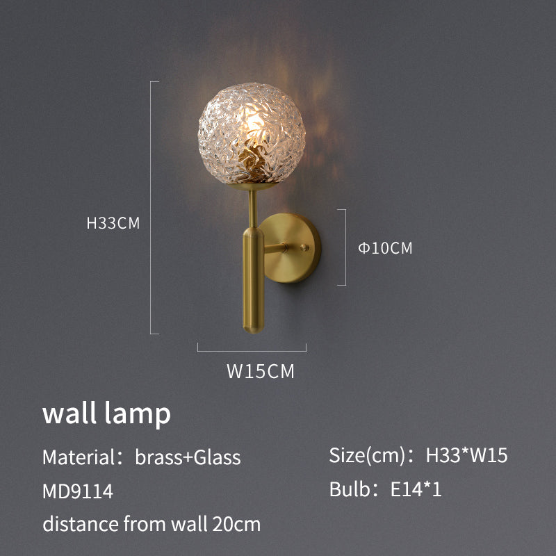 Gold and glass bulb wall lamp specification dimensions